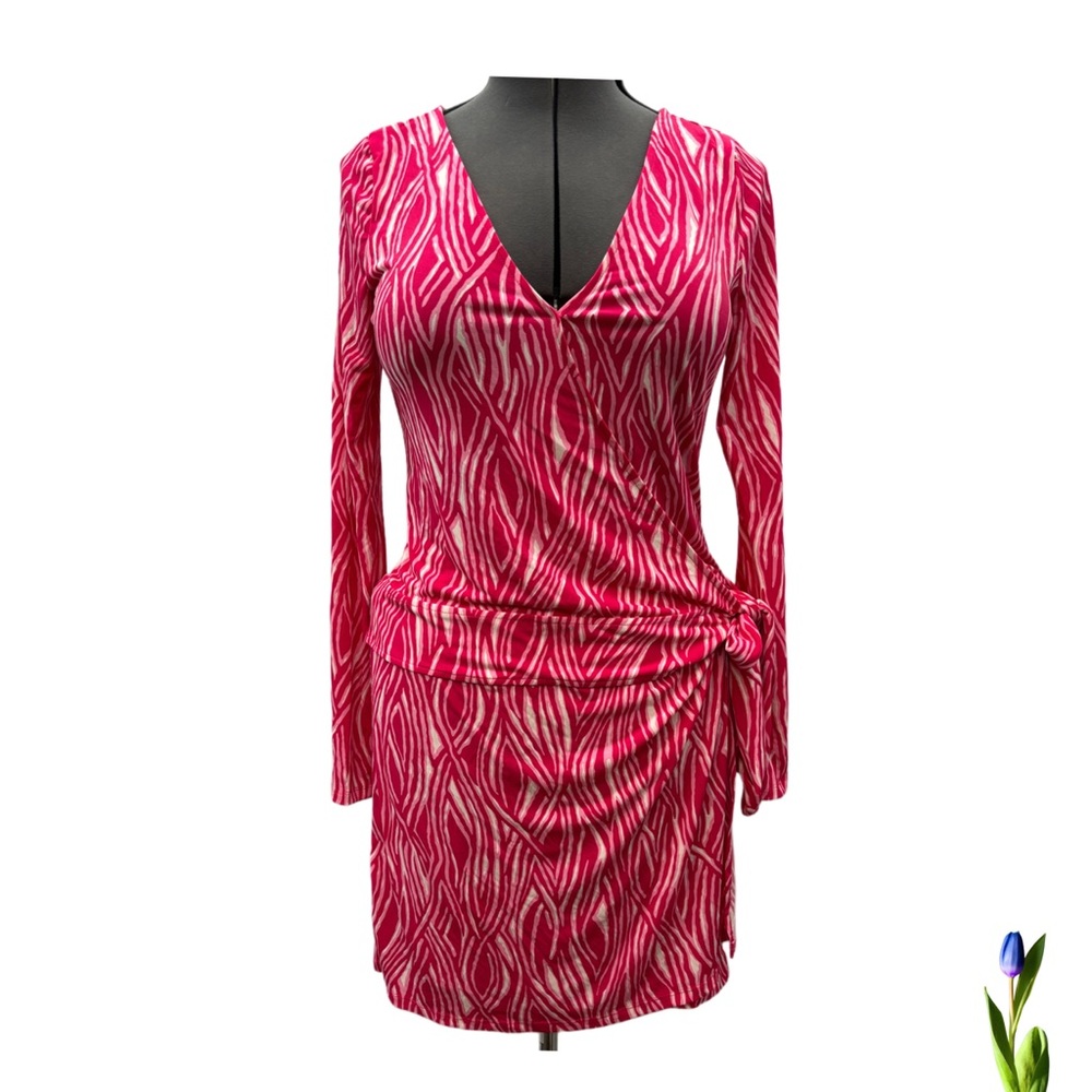 Y2K Express Wrap Dress Pink Zebra Print New Size M